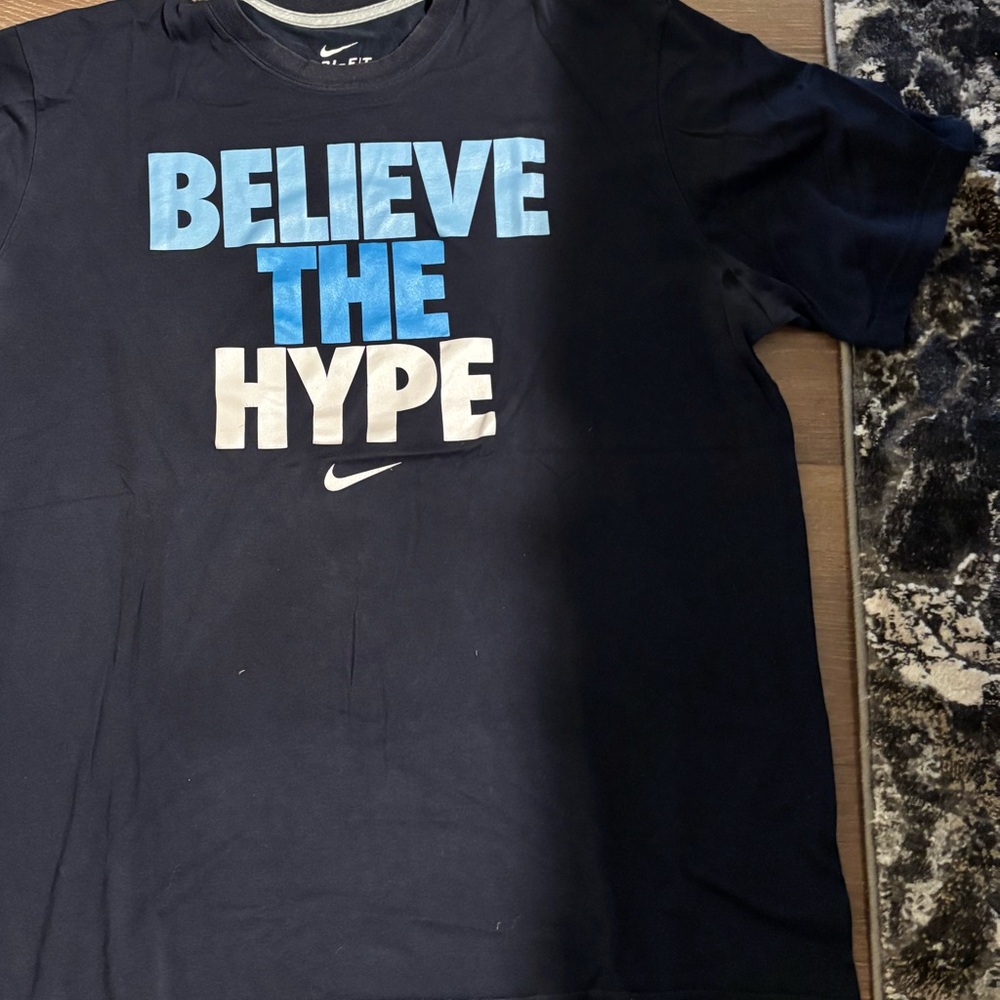 Nike Dri-FIT Navy Blue Graphic Tee with Light Blue Print